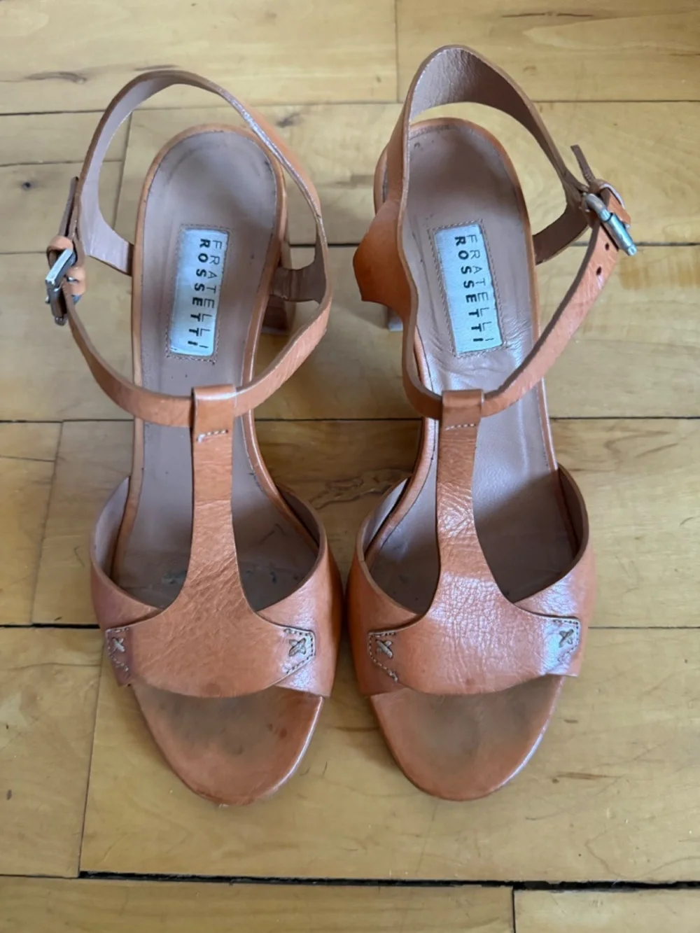 Fratelli Rossetti Siviglia Cognac Leather T-Strap Sandals sz 36